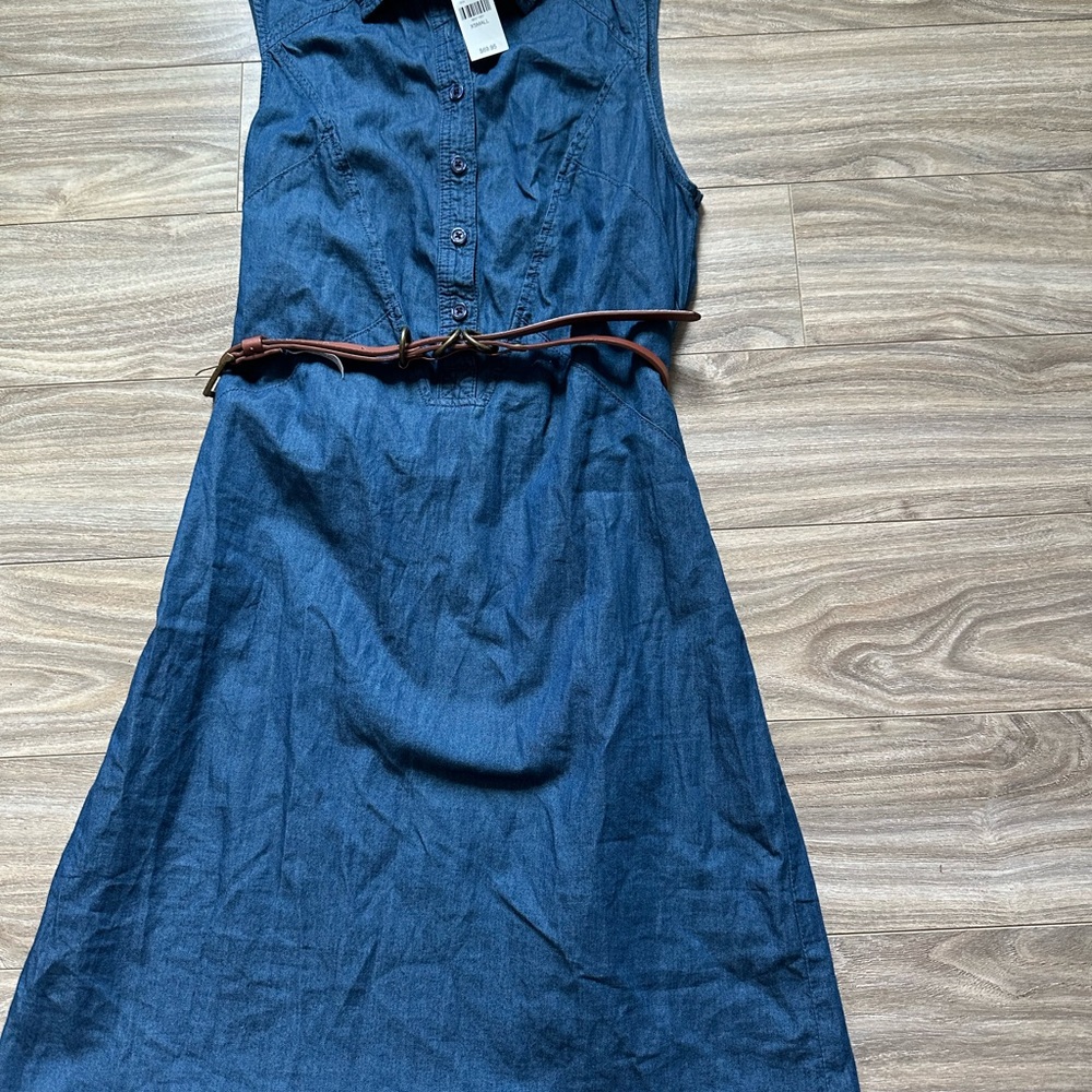 New York & Company Collared Sleeveless Blue Denim Cotton Shirt-Dress w/belt XS
